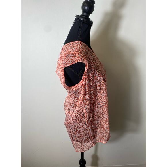 NWT Joie Red White Print Sheer Flutter Sleeve Top Sz S - Picture 3 of 7